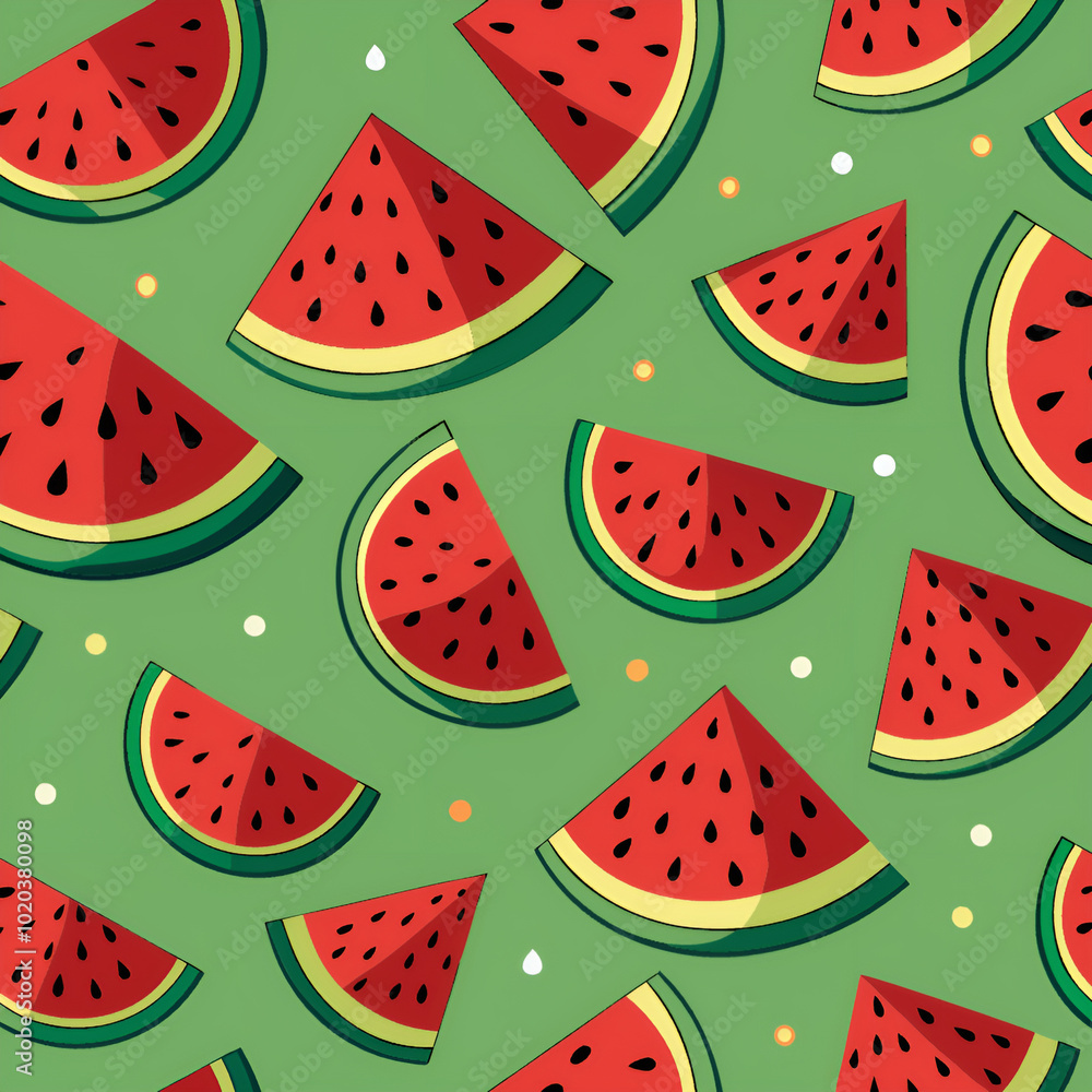 A watermelon pattern is shown in various sizes and orientations A watermelon pattern is shown in various sizes and orientations