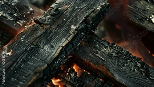 Wallpaper Mural Close-up of charred wooden beams twisted and contorted by fire, Charred beams twisting and contorting in the heat Torontodigital.ca