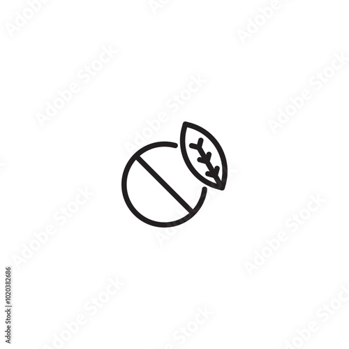 Pill leaf. Pill nature. A line drawing of a pill with a leaf on top, suggesting a natural or herbal supplement. Editable icon.