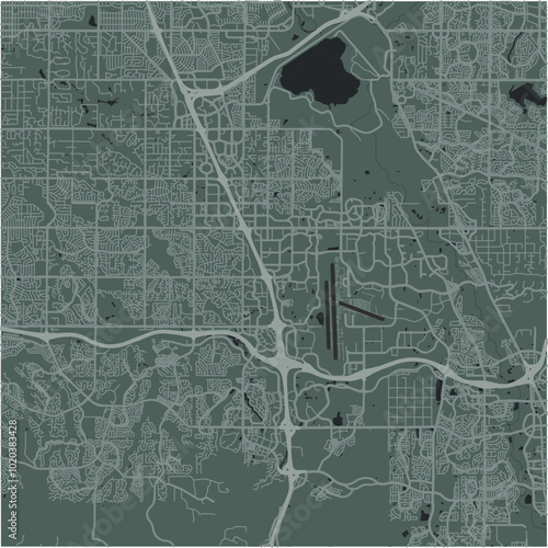 Map of Centennial in Colorado in a smooth dark style. Contains layered vector with roads water, parks, etc.