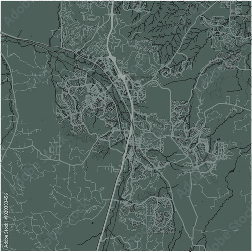 Map of Castle Rock in Colorado in a smooth dark style. Contains layered vector with roads water, parks, etc.