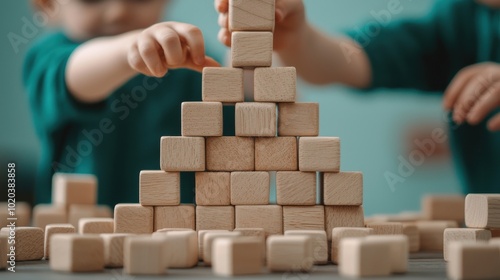 Wooden Building Blocks Toy Pyramid Playtime Child Development