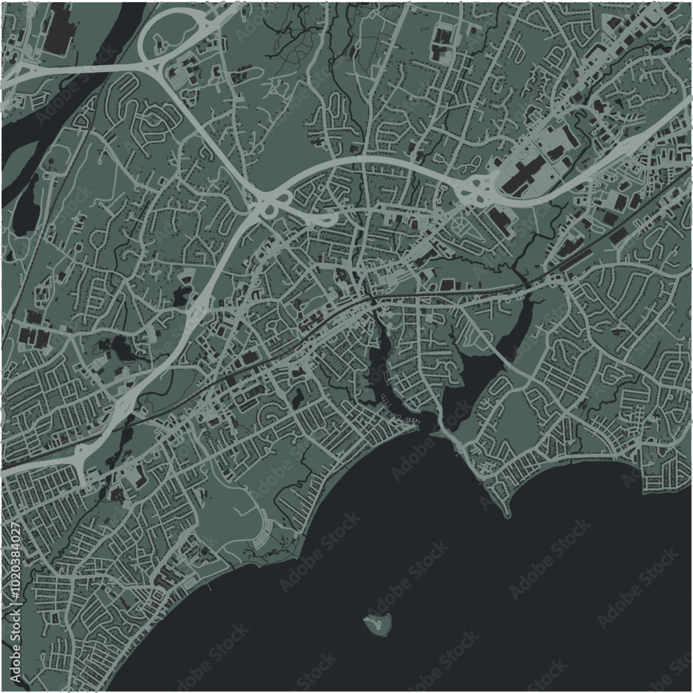 Map of Midford in Connecticut in a smooth dark style. Contains layered vector with roads water, parks, etc. Map of Midford in Connecticut in a smooth dark style. Contains layered vector with roads water, parks, etc.