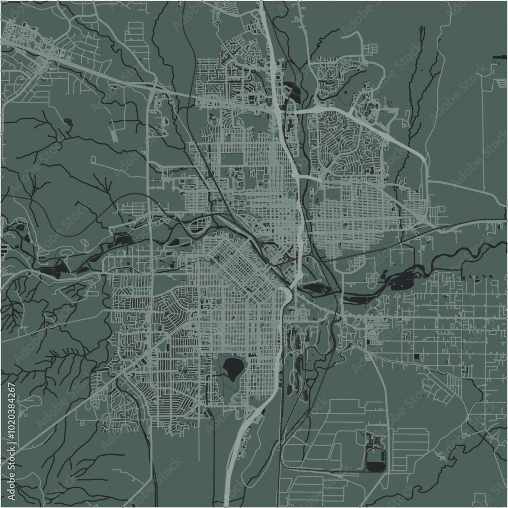Fototapeta premium Map of Pueblo in Colorado in a smooth dark style. Contains layered vector with roads water, parks, etc.