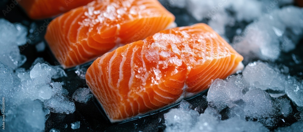 Fresh salmon fillets on ice. Fresh salmon fillets on ice.