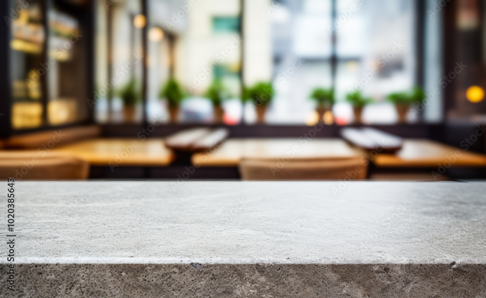 Stone table surface against blurred cafe space. Stone table surface against blurred cafe space.