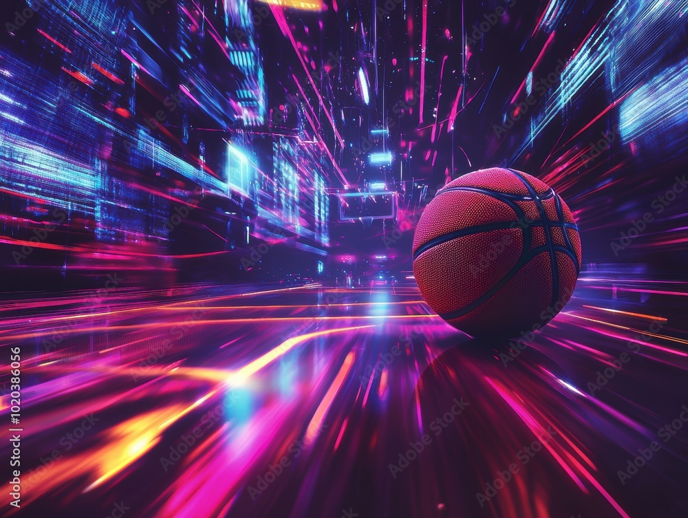 Futuristic Basketball in Digital Landscape Futuristic Basketball in Digital Landscape