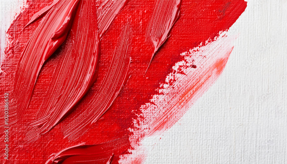 close up texture red color paint on white canvas background close up texture red color paint on white canvas background