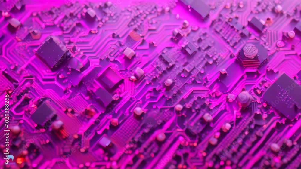 Intricate circuit board video with wire patterns, topaz, red elements, Circuit boards with intricate patterns of wires and components