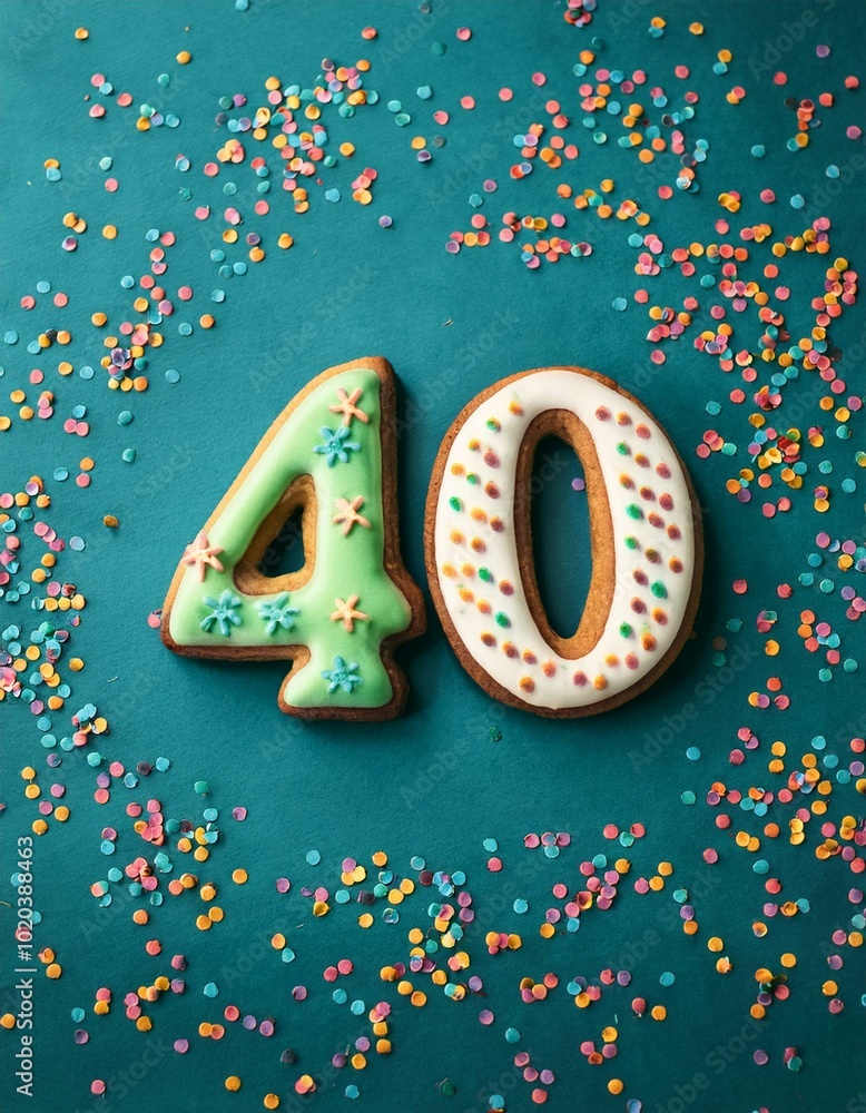 Decorated cookie, number 40, image for birthday or anniversary celebration Decorated cookie, number 40, image for birthday or anniversary celebration