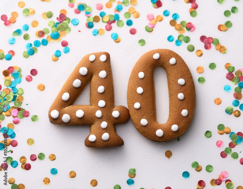 Decorated cookie, number 40, image for birthday or anniversary celebration Decorated cookie, number 40, image for birthday or anniversary celebration