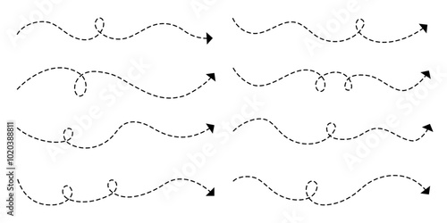 Set of long dashed, dotted line arrow vector icons