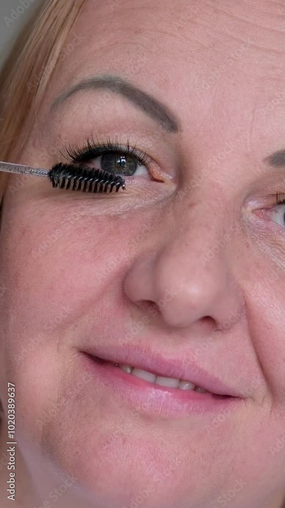 comb eyelashes View of Eye. Dyeing Eyelashes with Ink. Macro View. Makeup Concept. comb eyelashes View of Eye. Dyeing Eyelashes with Ink. Macro View. Makeup Concept.