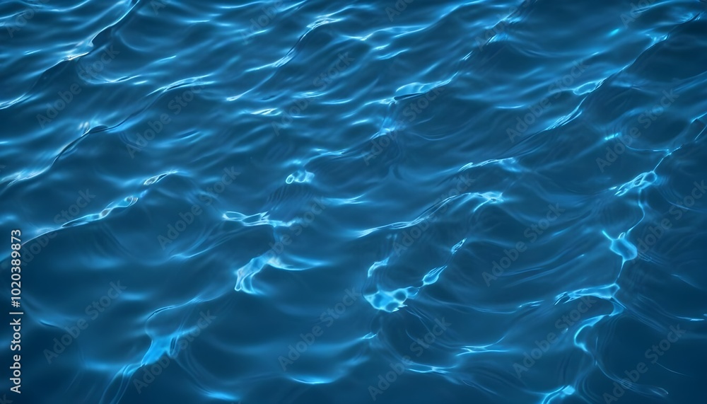 Rippling blue water surface with light reflections, creating a dynamic and abstract pattern Rippling blue water surface with light reflections, creating a dynamic and abstract pattern