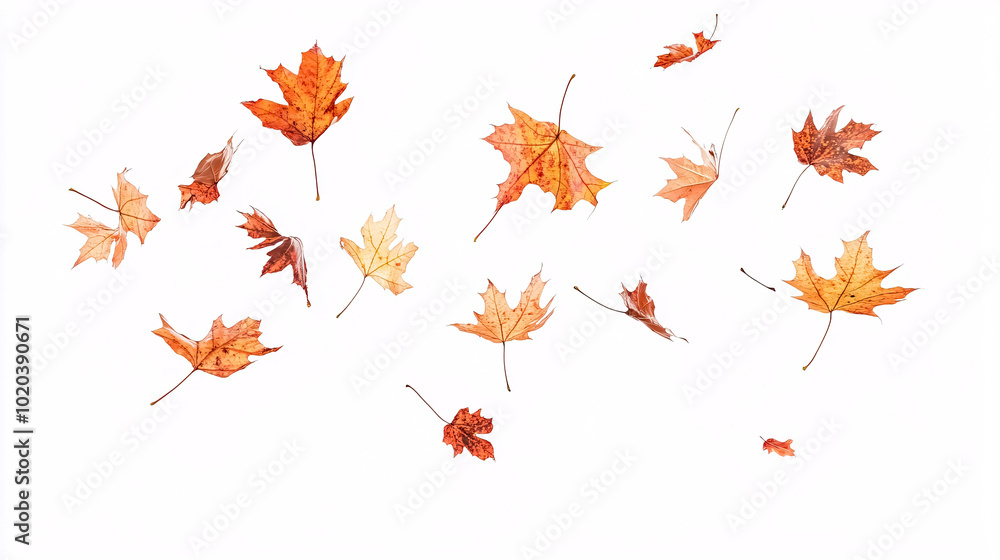 Autumn Maple Leaves Falling Down Isolated on White Background: Falling maple leaves isolated on a white background, capturing the dynamic movement of autumn. Autumn Maple Leaves Falling Down Isolated on White Background: Falling maple leaves isolated on a white background, capturing the dynamic movement of autumn.