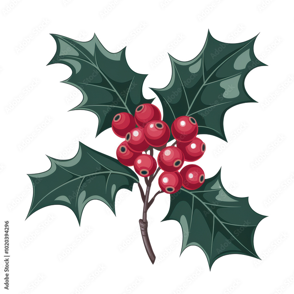 Isolated Holly Branch with Red Berries and Green Leaves Isolated Holly Branch with Red Berries and Green Leaves