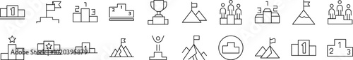 Winner and Pedestal Icon Set for UI, Placards, Books, Apps. Editable Stroke. Suitable for Web Sites, Books, Cards, Apps