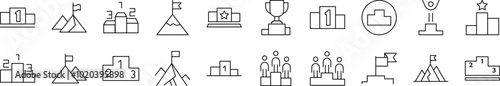 Winner and Pedestal Simple Isolated Line Icons Collection. Editable Stroke. Suitable for Web Sites, Books, Cards, Apps