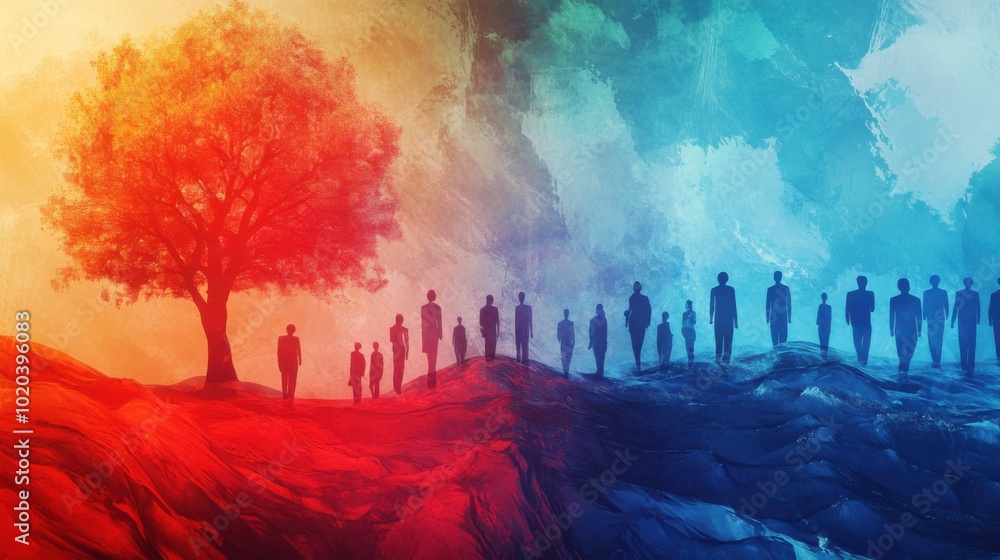 The concept of voter turnout in vibrant spectrum from red to blue colors The concept of voter turnout in vibrant spectrum from red to blue colors