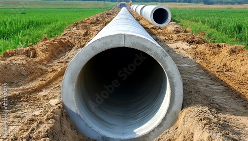 Wallpaper Mural Photograph of Large Concrete Pipes Being Constructed for Water and Gas Transportation, Showcasing the Extensive Distance They Cover Torontodigital.ca