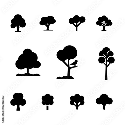 Trees Set - Vector Cartoon Illustration