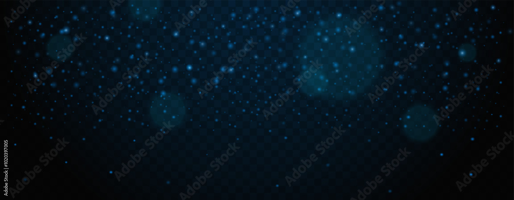 Dark blue glowing particles on transparent background. Abstract glittering dust and sparkling lights, bokeh effects Dark blue glowing particles on transparent background. Abstract glittering dust and sparkling lights, bokeh effects