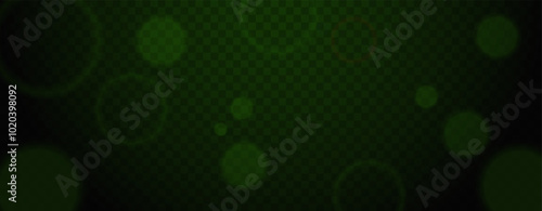 Abstract green bokeh light effect with glowing particles on transparent background. Blurred circles in dark atmosphere
