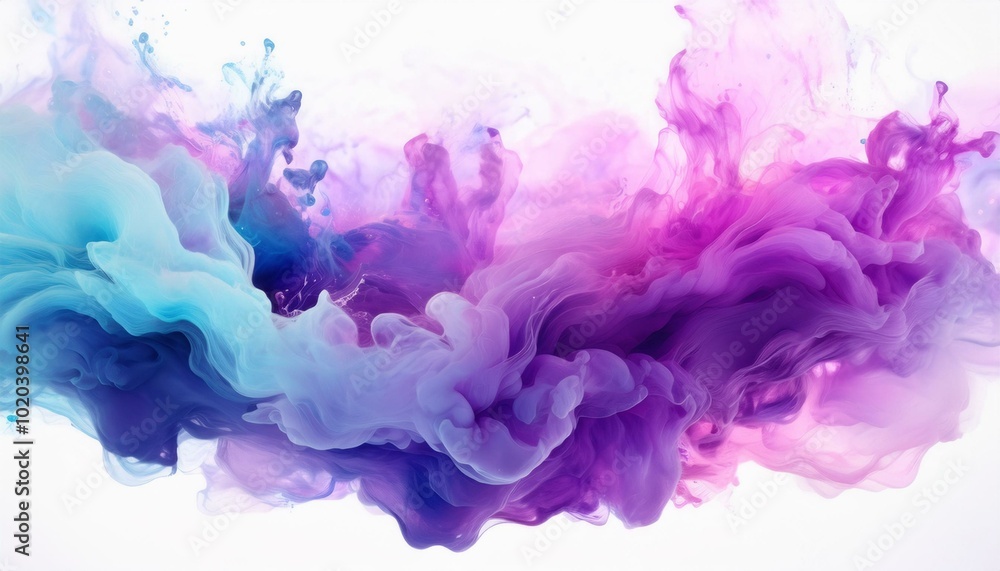 Acrylic ink cloud in water, abstract smoke with purple, blue, and pink tones on a white background. Acrylic ink cloud in water, abstract smoke with purple, blue, and pink tones on a white background.