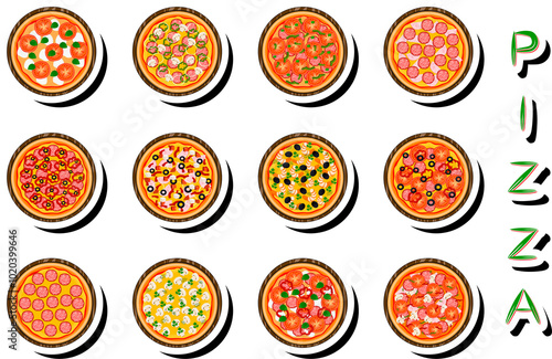 Illustration on theme big hot tasty pizza to pizzeria menu