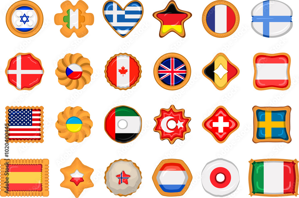 Set homemade cookie with flag country world in tasty biscuit Set homemade cookie with flag country world in tasty biscuit