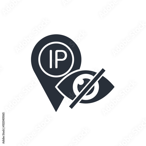 Hide location. Mask IP address, оnline activities, identification data. Provide additional privacy and autonomy.Vector illustration icon isolated on white background.