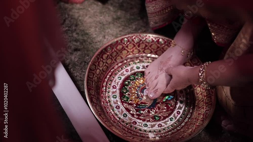 A shot of an Indian Wedding where rituals are being performed in India photo