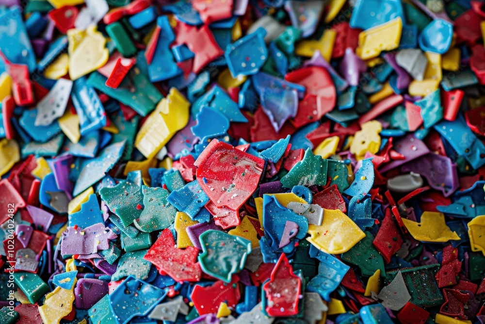 Obraz premium A pile of colorful plastic pieces scattered on the ground, generative ai image