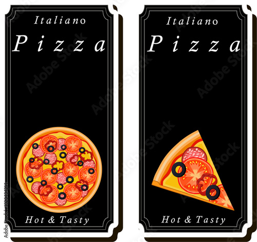 Illustration on theme big hot tasty pizza to pizzeria menu