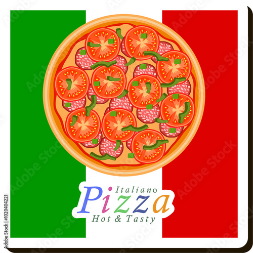 Illustration on theme big hot tasty pizza to pizzeria menu