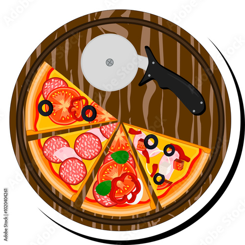 Illustration on theme big hot tasty pizza to pizzeria menu