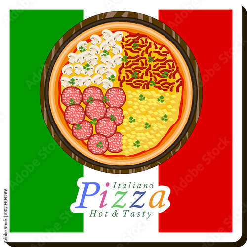 Illustration on theme big hot tasty pizza to pizzeria menu