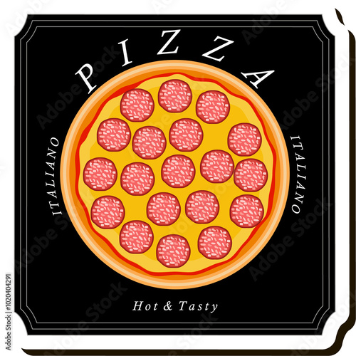 Illustration on theme big hot tasty pizza to pizzeria menu