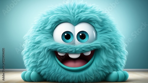 teal monster clip art, character, smile, paint, funny, cute, creature