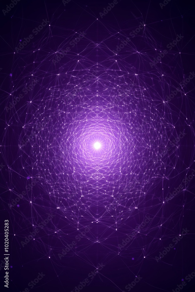 Naklejka premium Abstract Purple Vortex. Swirling Fractal Pattern with Central Light Source. Digital Art Background.