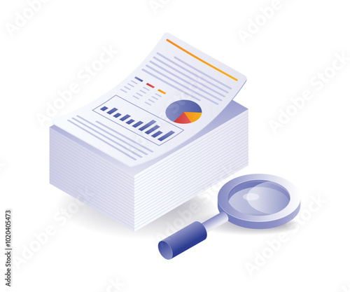 Graphic data analysis paper isometric illustration