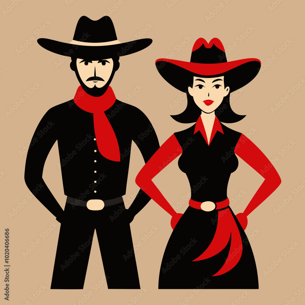 Stylish Western Couple Illustration for Country Events Stylish Western Couple Illustration for Country Events