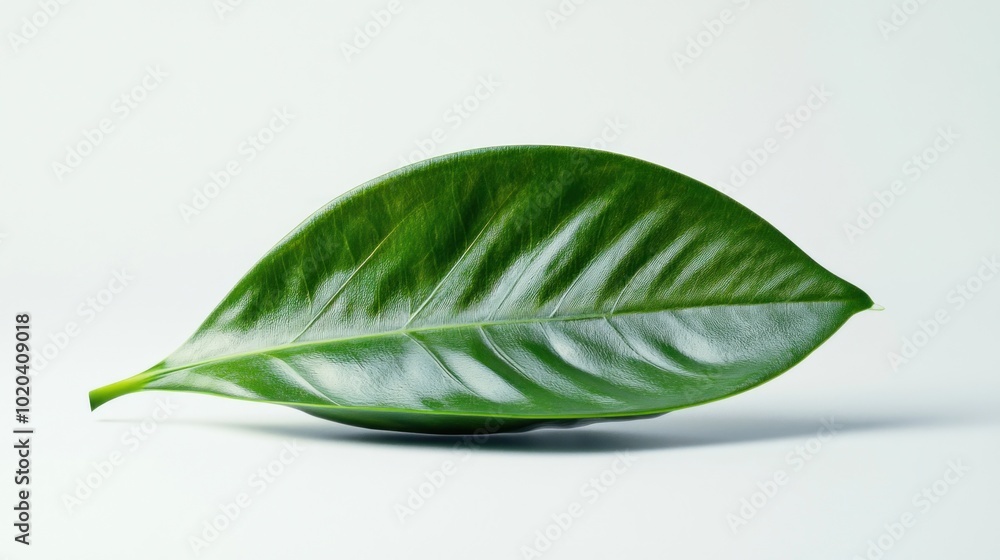 Obraz premium Single Green Leaf on a White Background