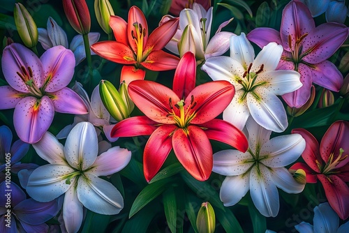 beautiful flowers of a lily dismissed and still green buds frangipani trees against a clear sky background