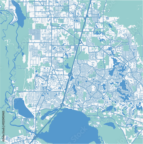 Map of Deltona in Florida in a professional blue style. Contains layered vector with roads water, parks, etc. photo