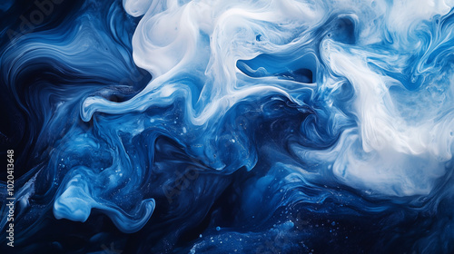 Flowing Blue and White Water-Inspired Abstract Art with Fluid Waves and Organic Shapes photo