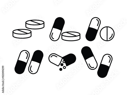 pills medicine black white vector design illustration