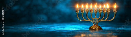 Traditional candles for the Hanukkah holiday, created using Generative AI technology.
