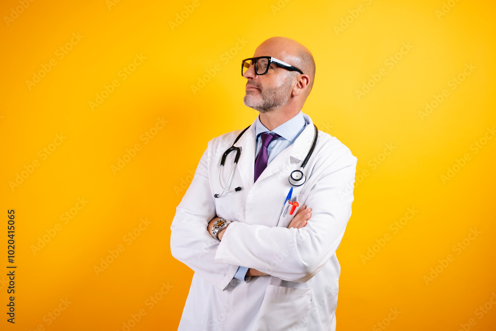 A confident doctor, wearing a white coat and holding a stethoscope. A confident doctor, wearing a white coat and holding a stethoscope.