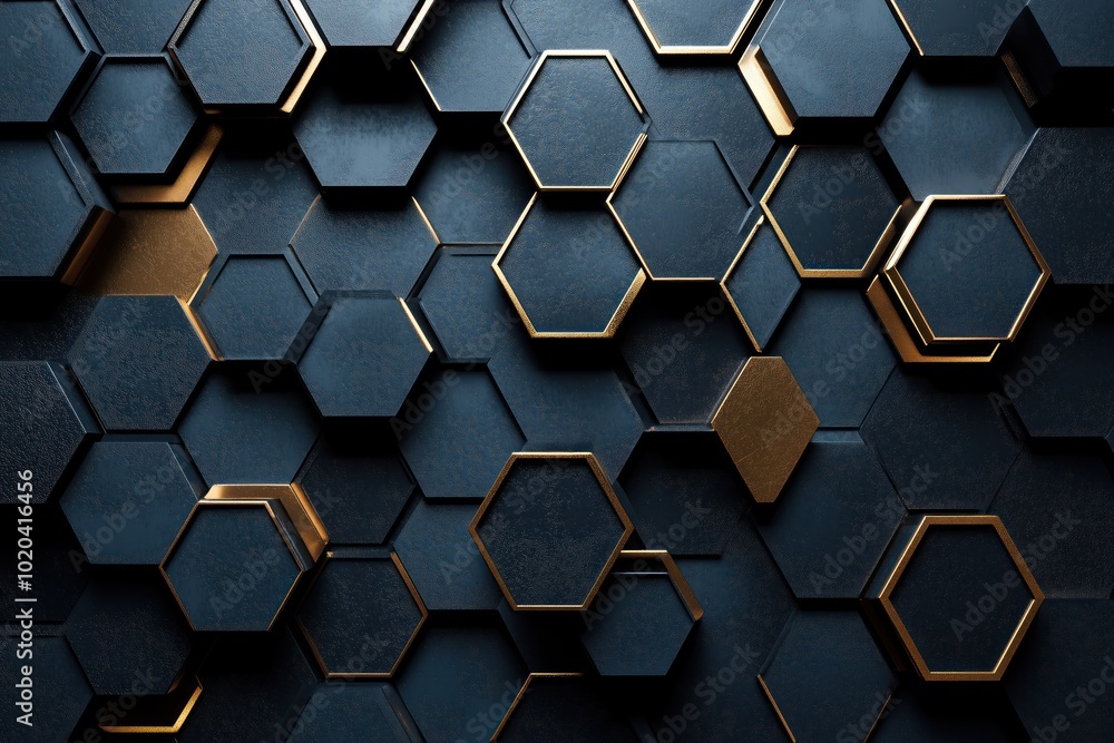 Abstract Hexagonal Pattern with Gold Accents Background Abstract Hexagonal Pattern with Gold Accents Background